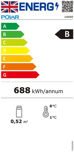U-Series UA069 465 Ltr 3 Glass Door Stainless Steel Refrigerated Prep Counter Energy Rating