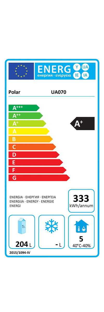 U-Series UA070 281 Ltr 2 Door Stainless Steel Refrigerated Prep Counter Energy Rating