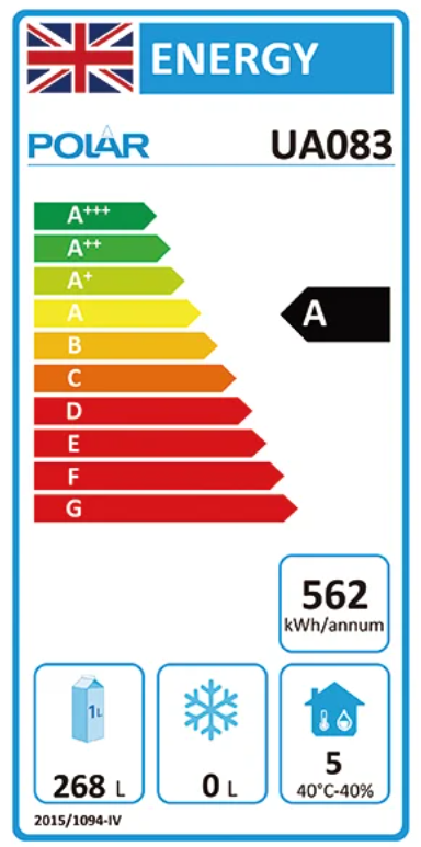 U-Series UA083 427 Ltr 2 Door Stainless Steel Refrigerated Prep Counter Energy Rating