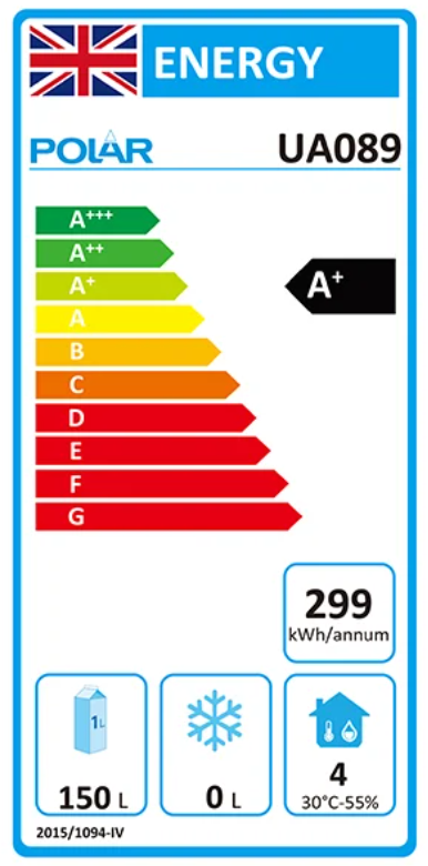 U-Series UA089 257 Ltr 2 Door Stainless Steel Refrigerated Prep Counter Energy Rating