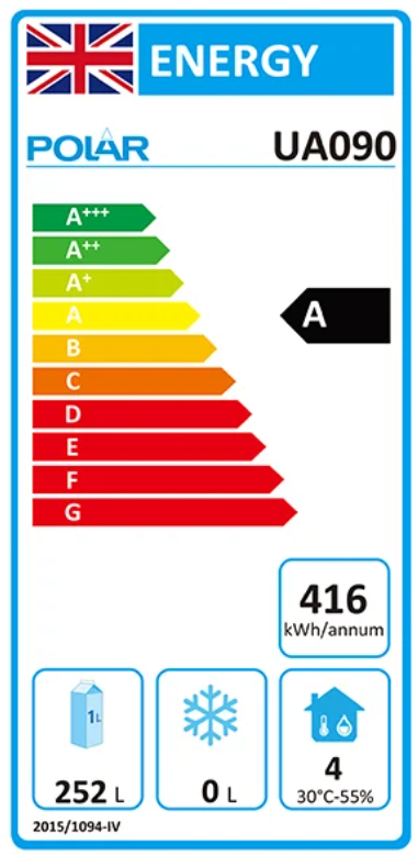 U-Series UA090 400 Ltr 3 Door Stainless Steel Refrigerated Prep Counter Energy Rating
