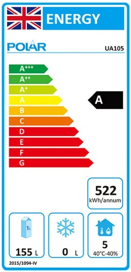 U-Series UA105 260 Ltr 2 Door Stainless Steel Refrigerated Prep Counter Energy Rating