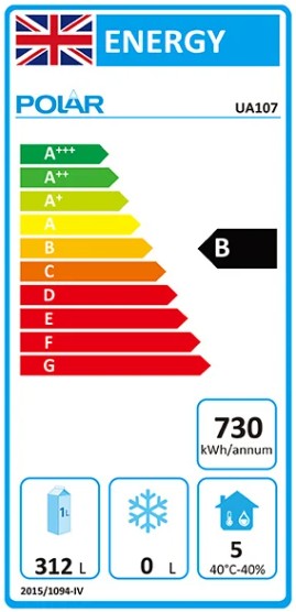 U-Series UA107 511 Ltr 4 Door Stainless Steel Refrigerated Prep Counter Energy Rating