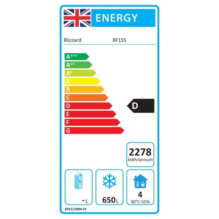 BF1SS Medium Duty 650 Ltr Upright Single Door Stainless Steel Freezer Energy Rating