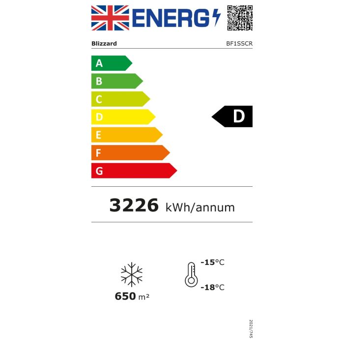 BF1SSCR 650 Ltr Upright Single Glass Door Stainless Steel Display Freezer Energy Rating