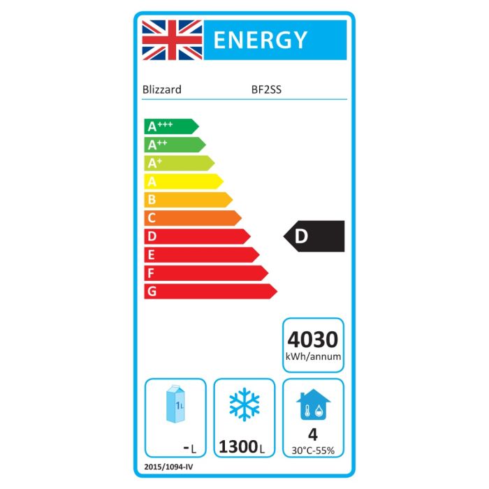 BF2SS Medium Duty 1300 Ltr Upright Double Door Stainless Steel Freezer Energy Rating