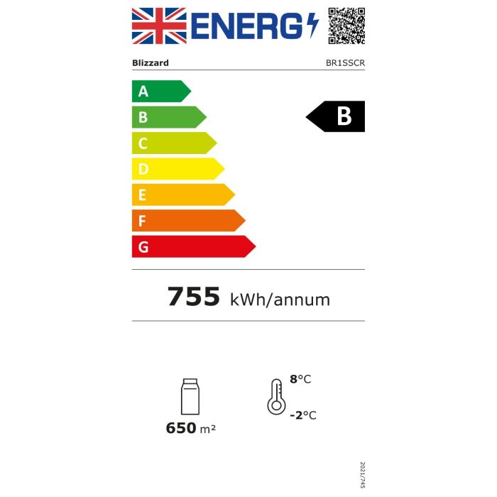 BR1SSCR 650 Ltr Upright Single Glass Door Stainless Steel Display Fridge Energy Rating