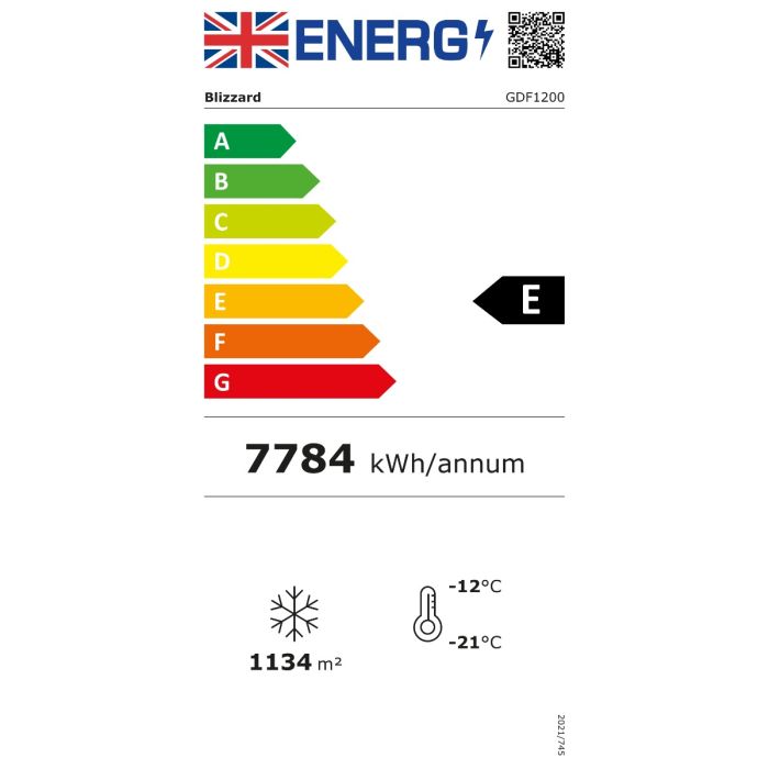 GDF1200 1134 Ltr Upright Double Hinged Glass Door Black Display Freezer Energy Rating
