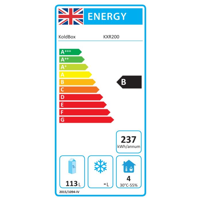 KXR200 113 Ltr Undercounter Single Door Stainless Steel Fridge Energy Rating
