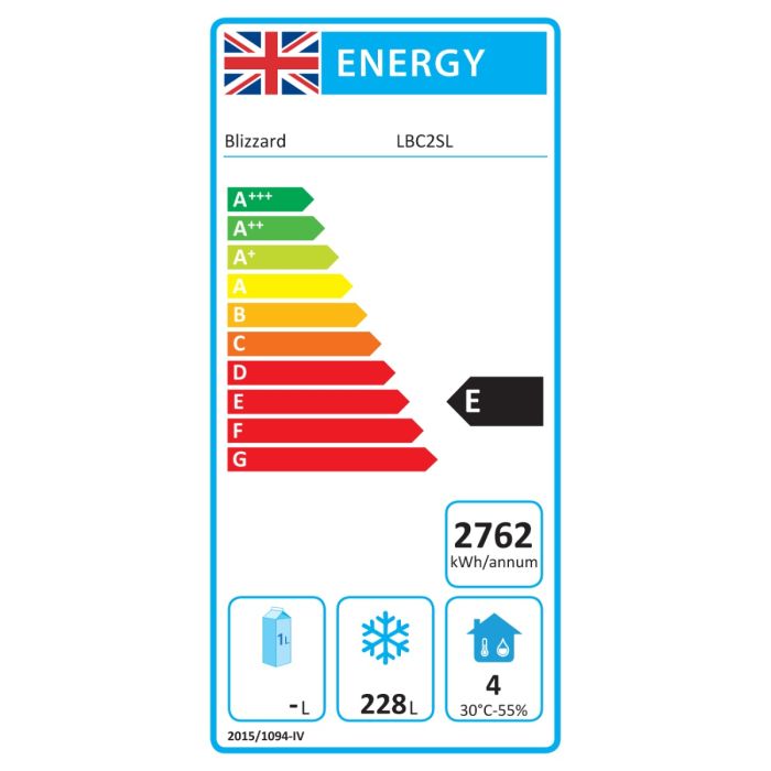 LBC2SL 228 Ltr 2 Door Stainless Steel Slimline Freezer Prep Counter Energy Rating