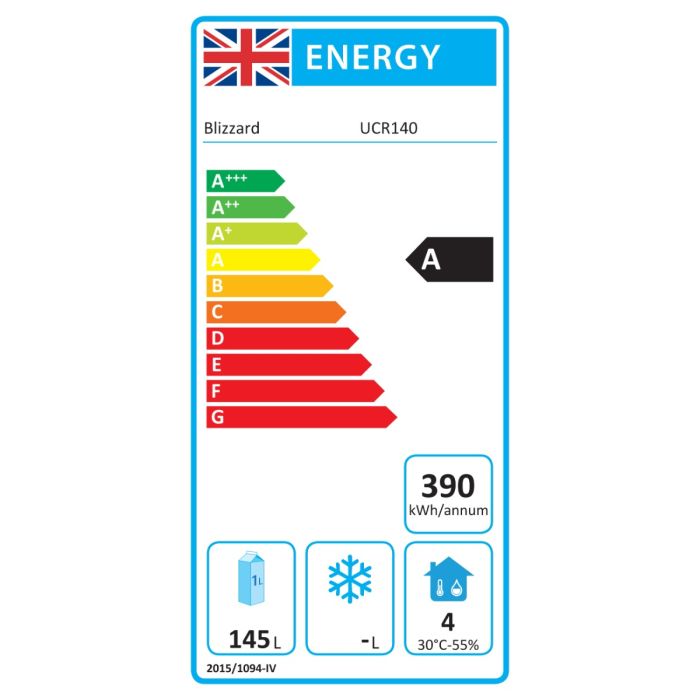 UCR140 145 Ltr Undercounter Single Door Stainless Steel Fridge Energy Rating