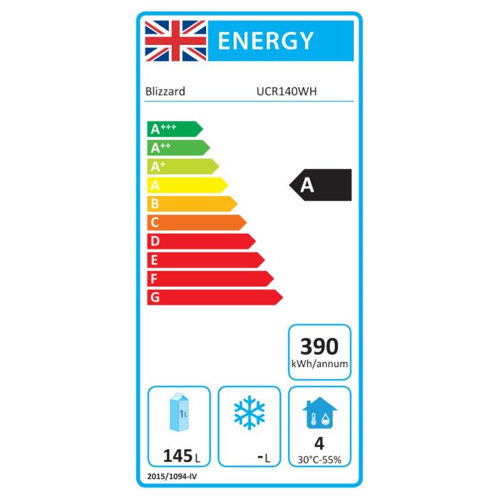UCR140WH 145 Ltr Undercounter Single Door White Fridge Energy Rating