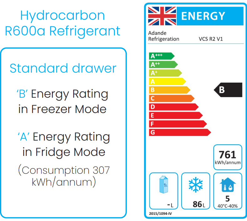 VCS1/CW 4 x 1/1GN Stainless Steel Dual Temperature Fridge / Freezer Drawer Energy Rating