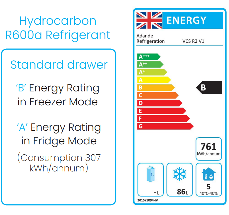 VCS1/CHS 4 x 1/1GN Stainless Steel Dual Temperature Fridge / Freezer Drawer Energy Rating