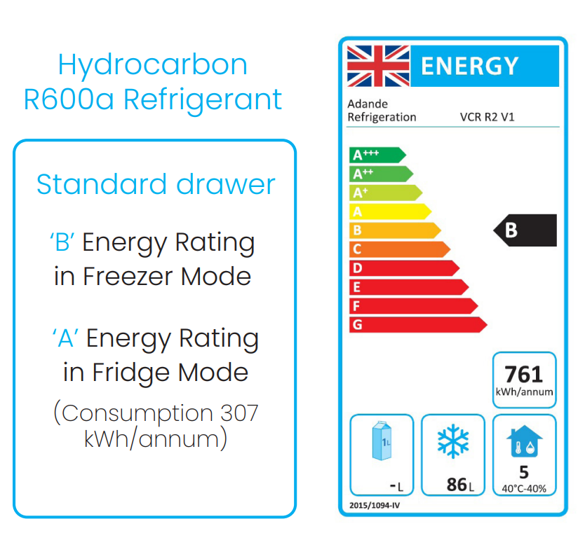 VCR1/HCW 4 x 1/1GN Stainless Steel Dual Temperature Fridge / Freezer Drawer Energy Rating