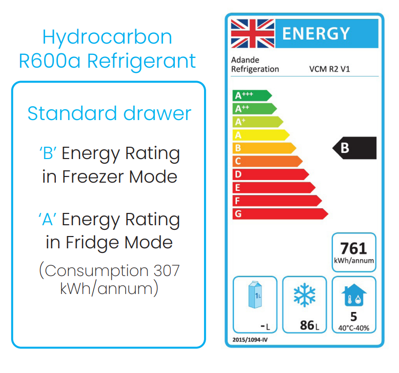 VCM2/CW 8 x 1/1GN Stainless Steel Dual Temperature Fridge / Freezer Drawers Energy Rating