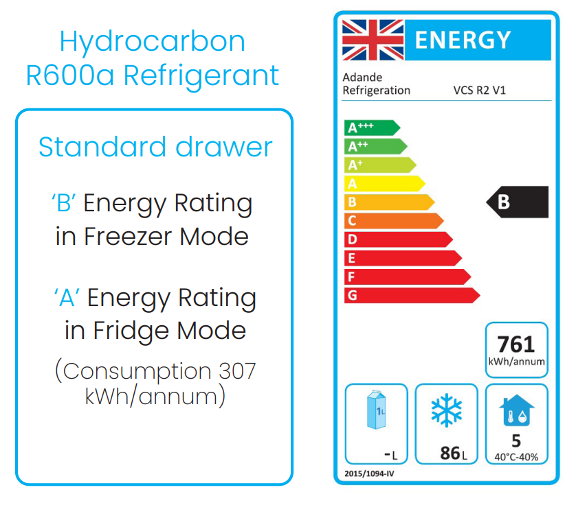 VCS1/HCHS 4 x 1/1GN Stainless Steel Dual Temperature Fridge / Freezer Drawer Energy Rating