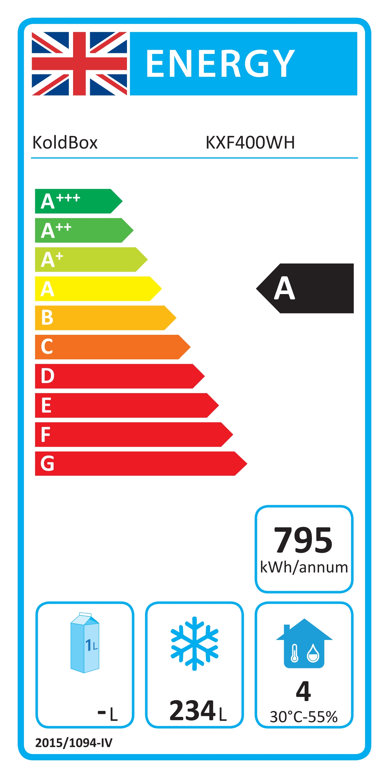 KXF400WH Light Duty 305 Ltr Upright Single Door White Freezer Energy Rating