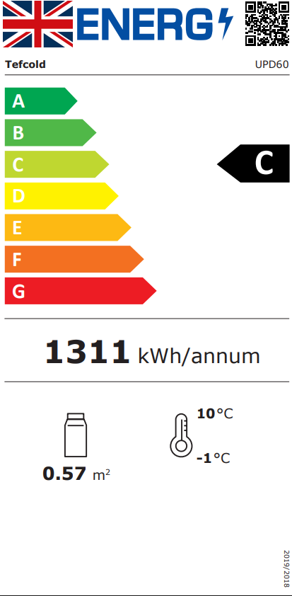 UPD60 60 Ltr Countertop Patisserie Display Fridge Energy Rating
