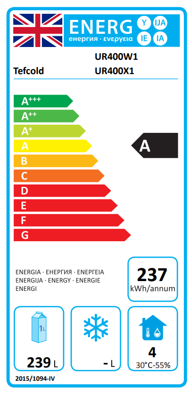 UR400W1 Light Duty 361 Ltr Upright Single Door White Fridge Energy Rating