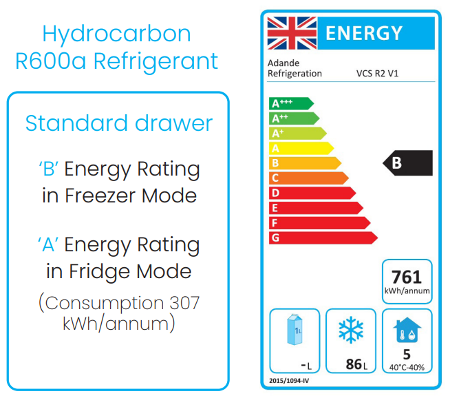 VCS2/CW 8 x 1/1GN Stainless Steel Dual Temperature Fridge / Freezer Drawers Energy Rating