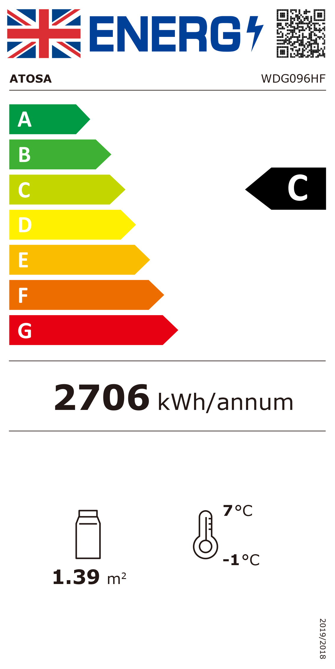 WDG096HF 900mm Wide Flat Glass Patisserie Serve Over Counter Display Fridge Energy Rating
