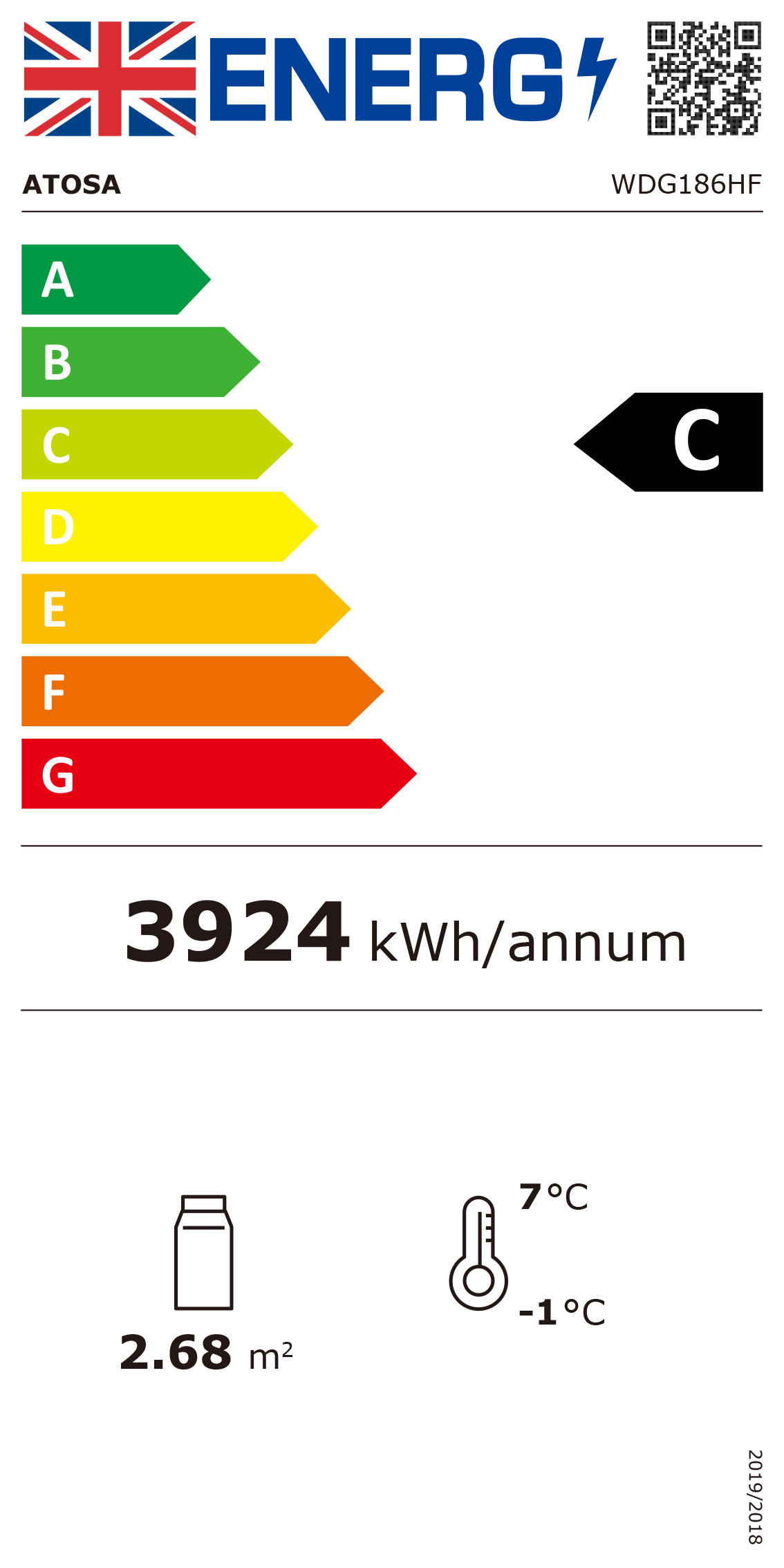 WDG186HF 1800mm Wide Flat Glass Patisserie Serve Over Counter Display Fridge Energy Rating