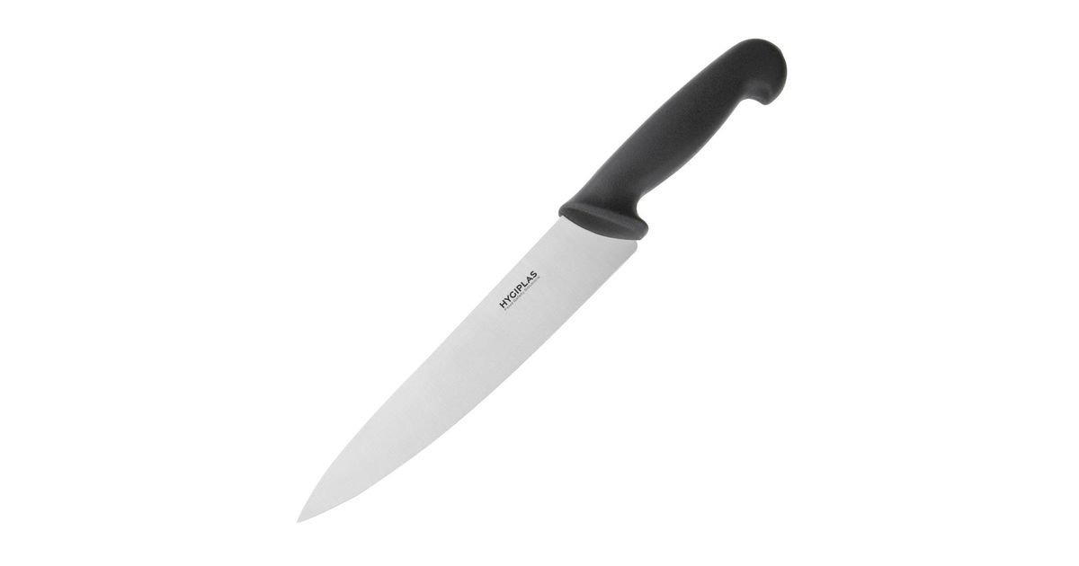 Hygiplas Set Utensili Da Cucina Professionali: Tagliere LDPE Viola 45x30 Cm, Coltello Da Chef 17 Cm, Contenitore 1,5 L E Portatagliere In Acciaio - 5