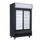 G-Series GM814 950 Ltr Upright Double Sliding Glass Door Black Display Fridge With Canopy