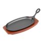 F464 Cast Iron Oval Sizzler with Wooden Stand 240 x 140mm