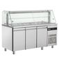 ZQFP999 421 Ltr 3 Door Stainless Steel Refrigerated Pizza / Saladette Prep Counter