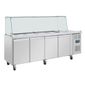 U-Series UA019 616 Ltr 4 Door Stainless Steel Refrigerated Pizza / Saladette Prep Counter With Square Sneeze Guard