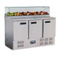 G-Series GH267 436 Ltr 3 Door Stainless Steel Refrigerated Pizza / Saladette Prep Counter With Glass Sneeze Guard
