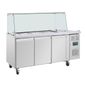 U-Series UA018 456 Ltr 3 Door Stainless Steel Refrigerated Pizza / Saladette Prep Counter With Square Sneeze Guard