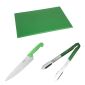 SA791 Colour Coded Green Set - Chopping Board, Tongs & Cooks Knife (Pack of 3)