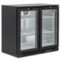 LOWBAR2 182 Ltr Undercounter Double Hinged Glass Door Reduced Height Black Back Bar Bottle Cooler
