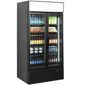 FSC1000H BLACK 796 Ltr Upright Double Hinged Glass Doors Black Display Fridge With Canopy
