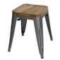 GM636 Bistro Low Stools with Wooden Seat Pad Gun Metal (Pack of 4)