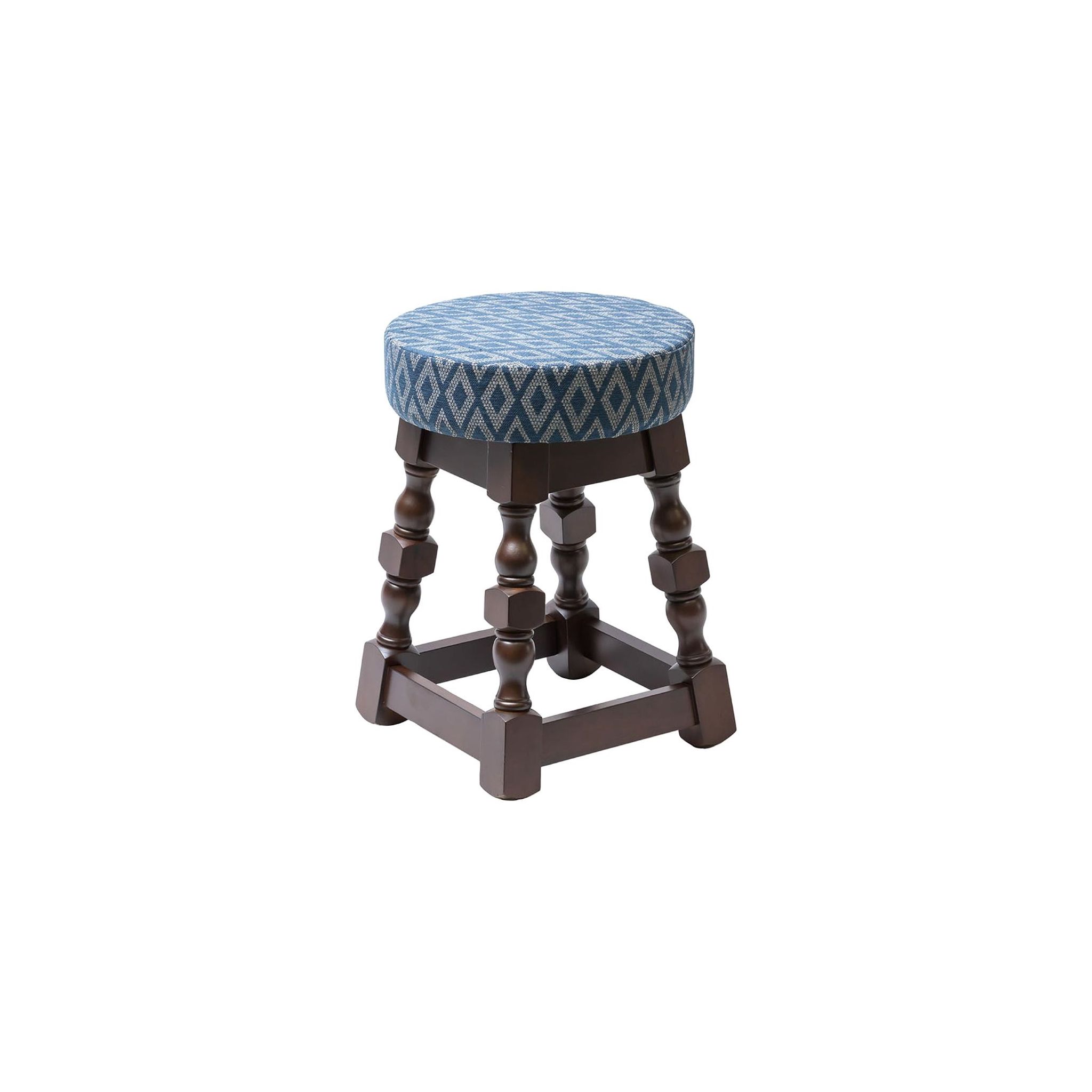 Non Branded FT465 Classic Dark Wood Low Bar Stool with Blue Diamond Seat (Pack of 2)