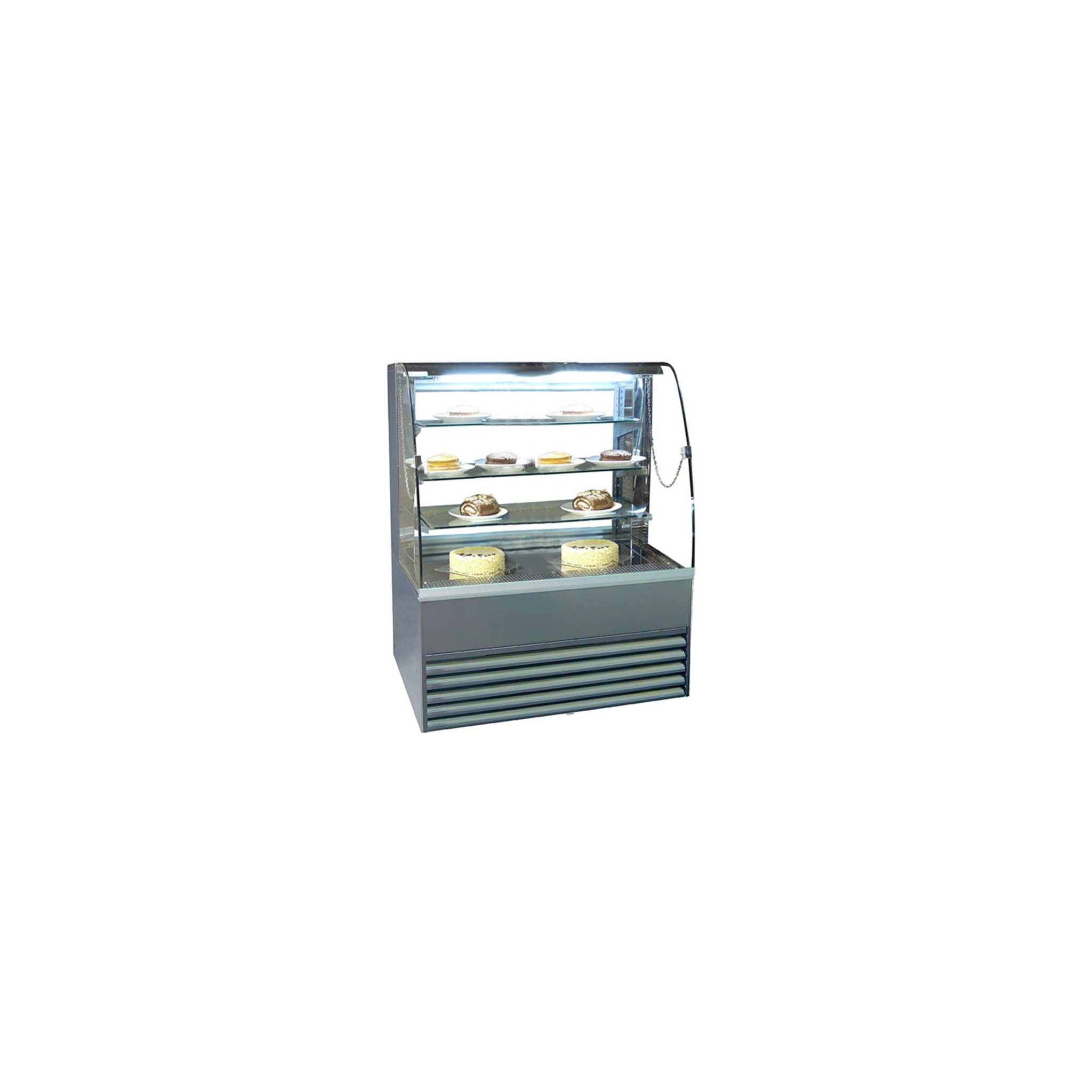 Frost-Tech P75-120 1200mm Wide Stainless Steel Curved Glass Patisserie Serve Over Counter Display Fridge