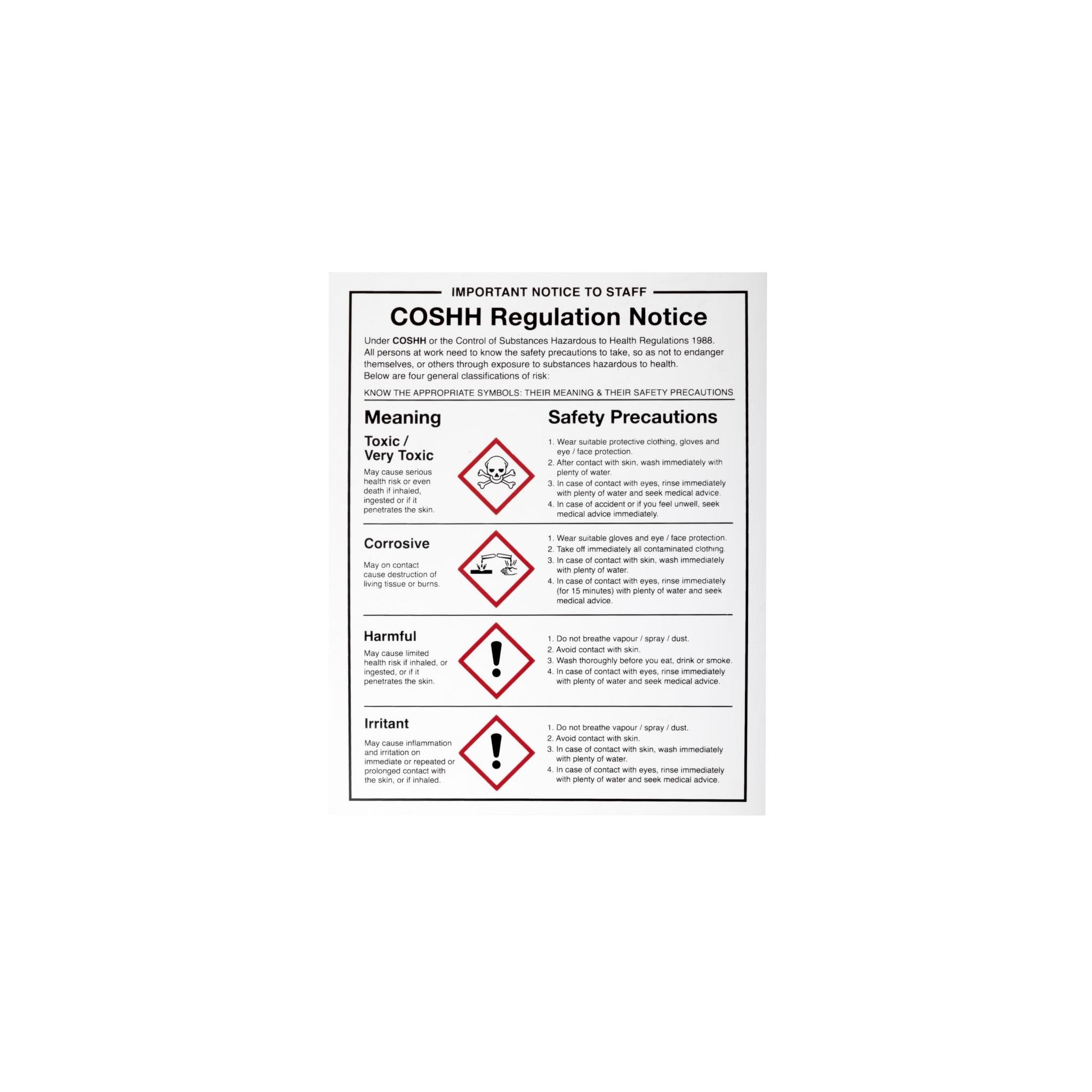 Vogue W396 COSSH Regulations Sign