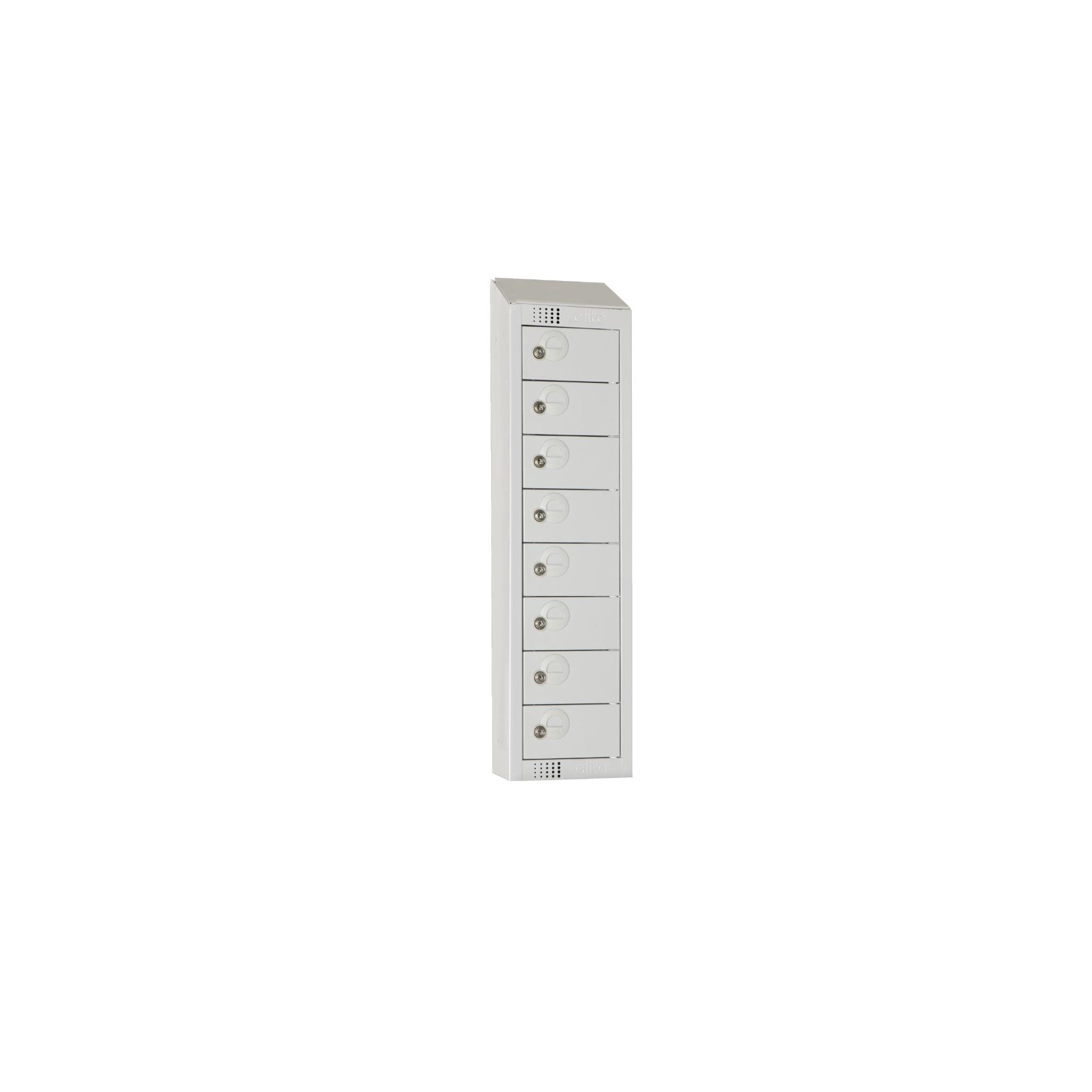 Elite Lockers CF754-CS Personal Effects Locker 8 Door Grey Camlock Sloping Top