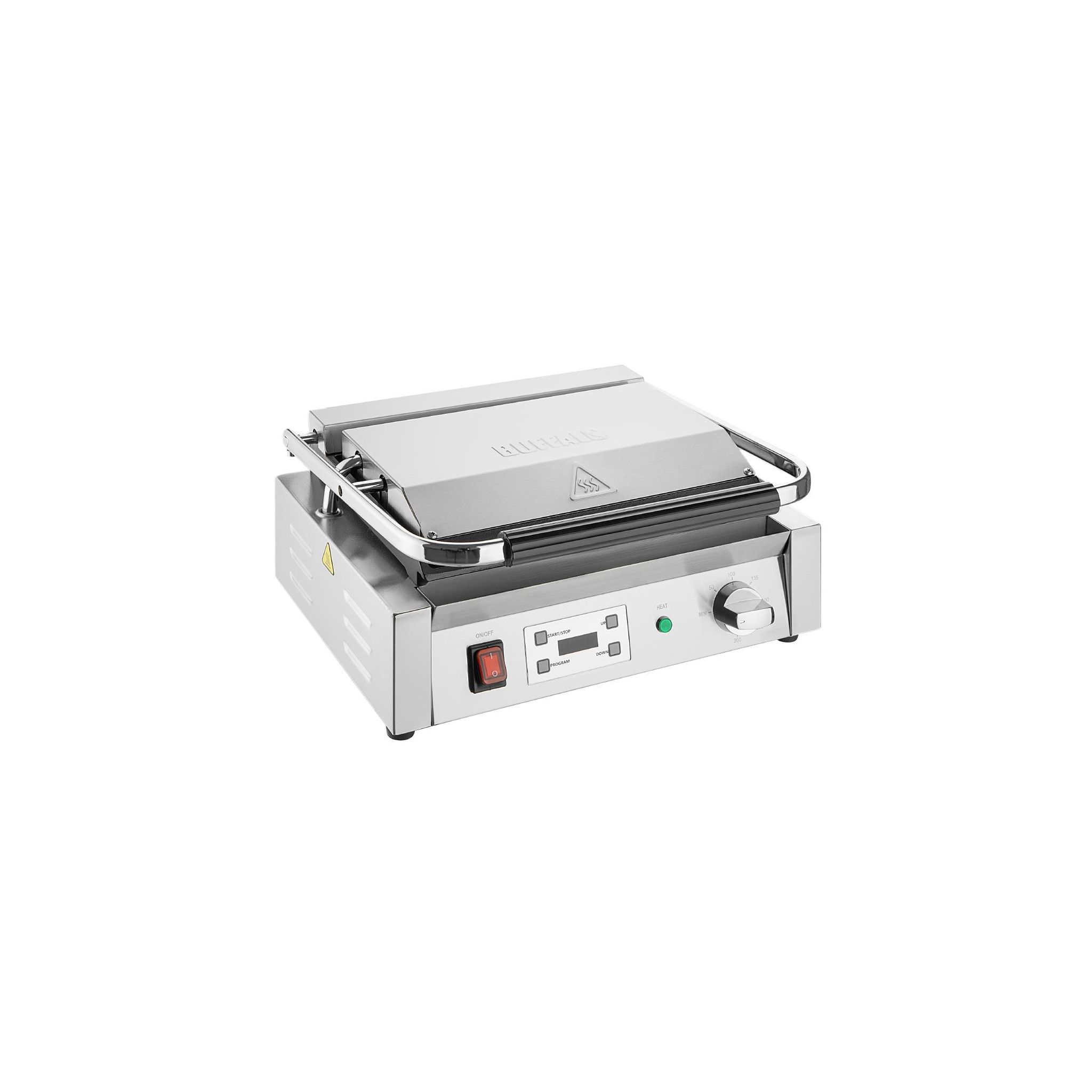 Buffalo CU609 Electric Single Contact Panini Grill with Digital Timer - Ribbed Top & Flat Bottom