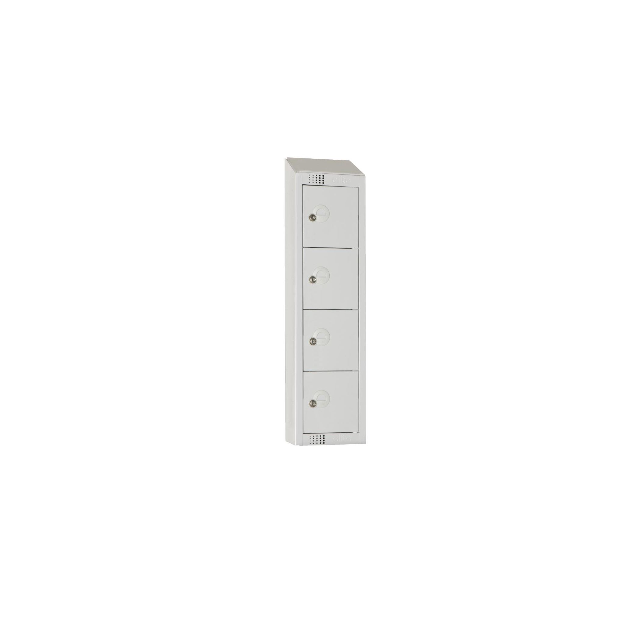 Elite Lockers CF753-CS Personal Effects Locker 4 Door Grey Camlock Sloping Top