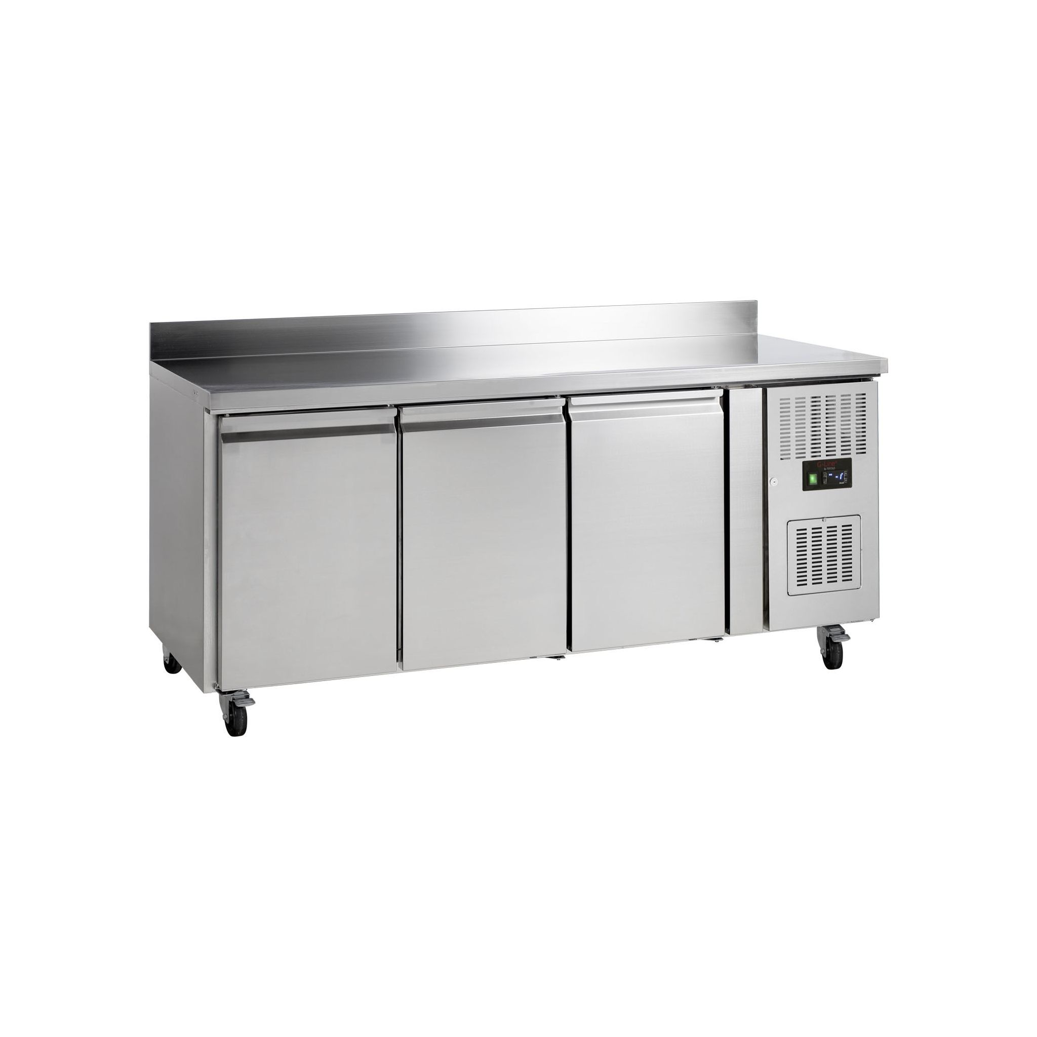 Tefcold GC73 Medium Duty 417 Ltr 3 Door Stainless Steel Refrigerated Prep Counter With Splashback