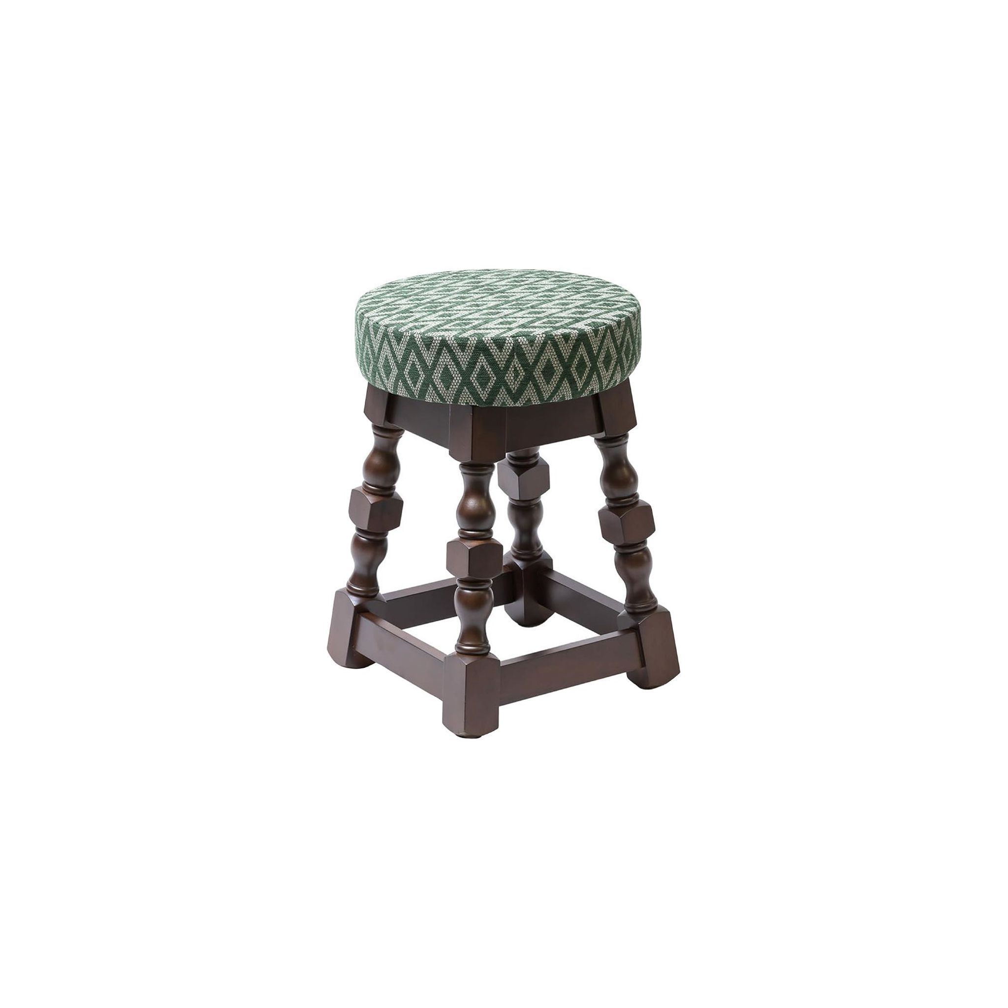 Non Branded FT466 Classic Dark Wood Low Bar Stool with Green Diamond Seat (Pack of 2)