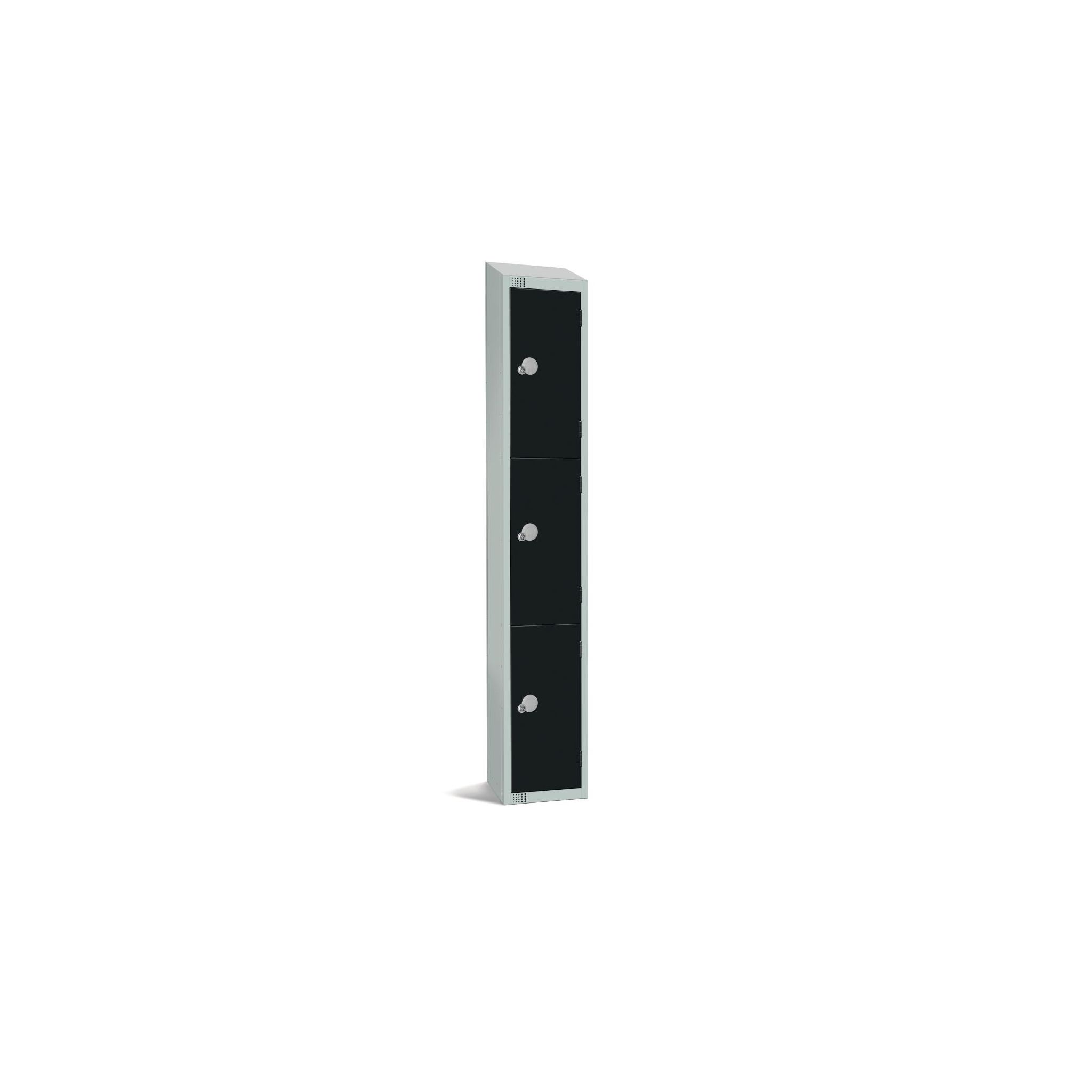 Elite Lockers GR686-PS Three Door Padlock Locker with Sloping Top Black