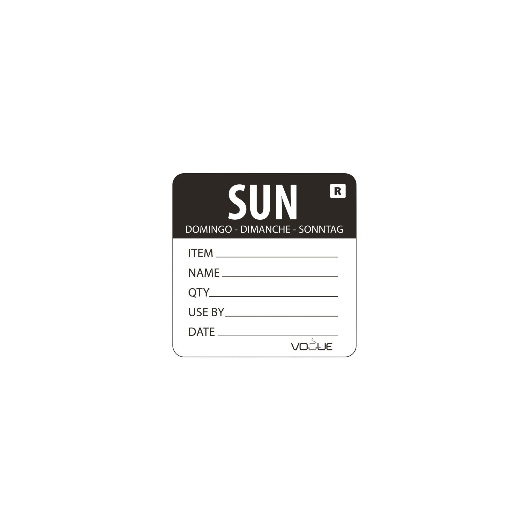 Vogue L072 Removable Day of the Week Label Sunday (Pack of 500)