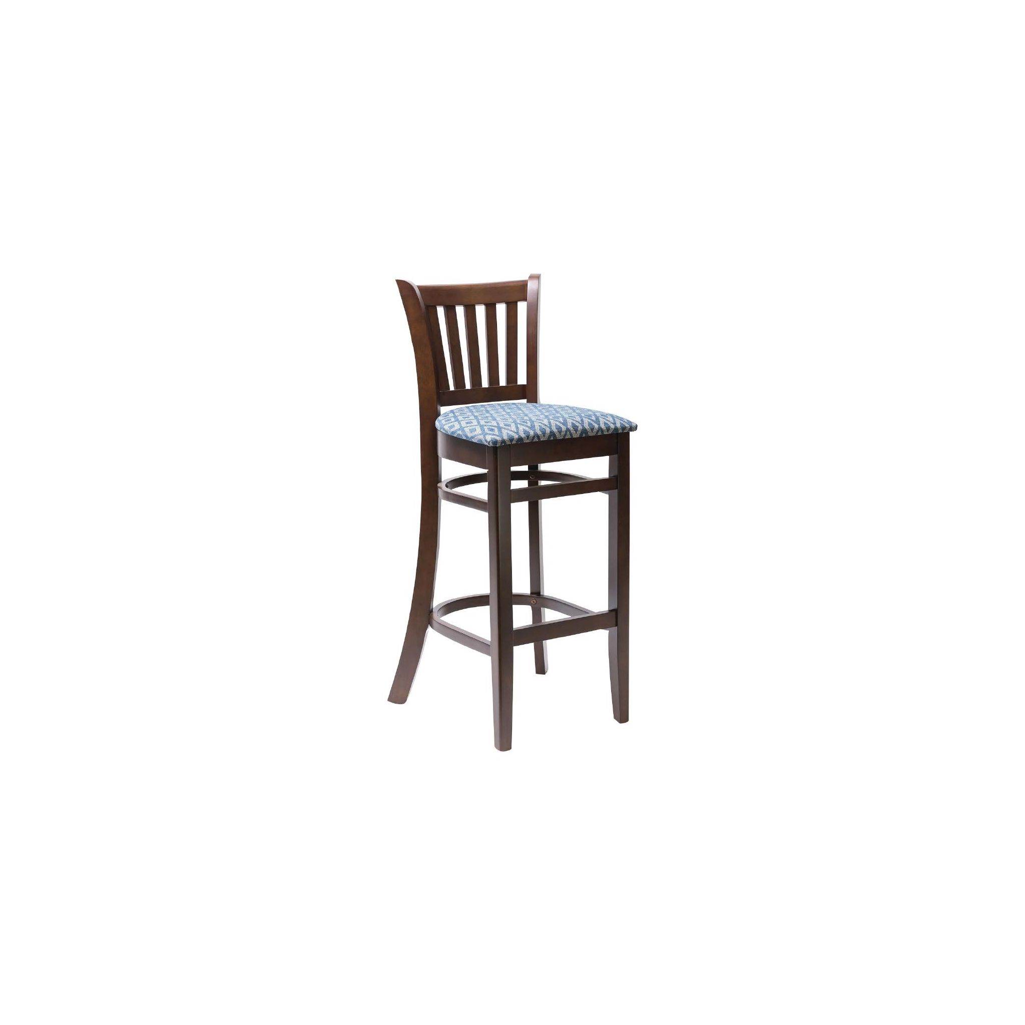 Non Branded FT432 Manhattan Dark Walnut Bar Chair with Blue Diamond Padded Seat