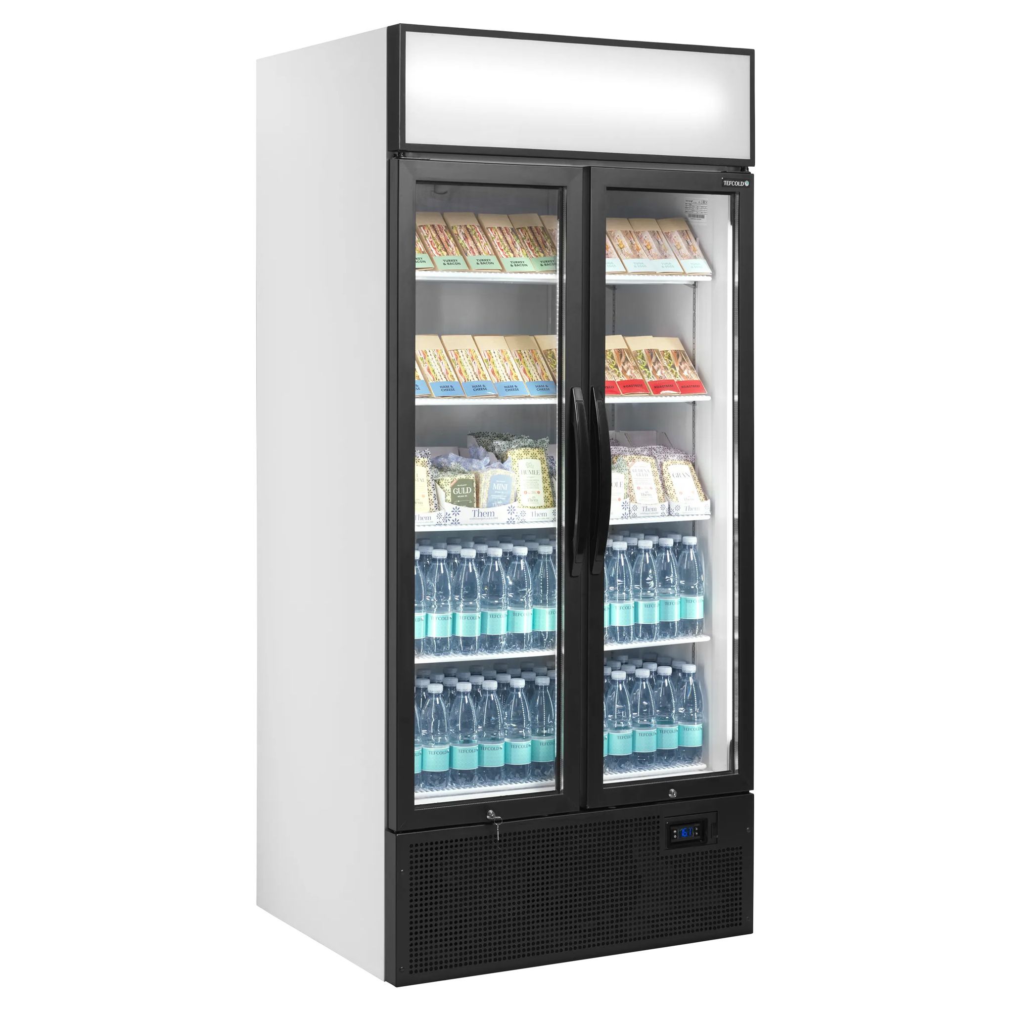 Tefcold FSC891H 707 Ltr Upright Double Hinged Glass Door White Display Fridge With Canopy